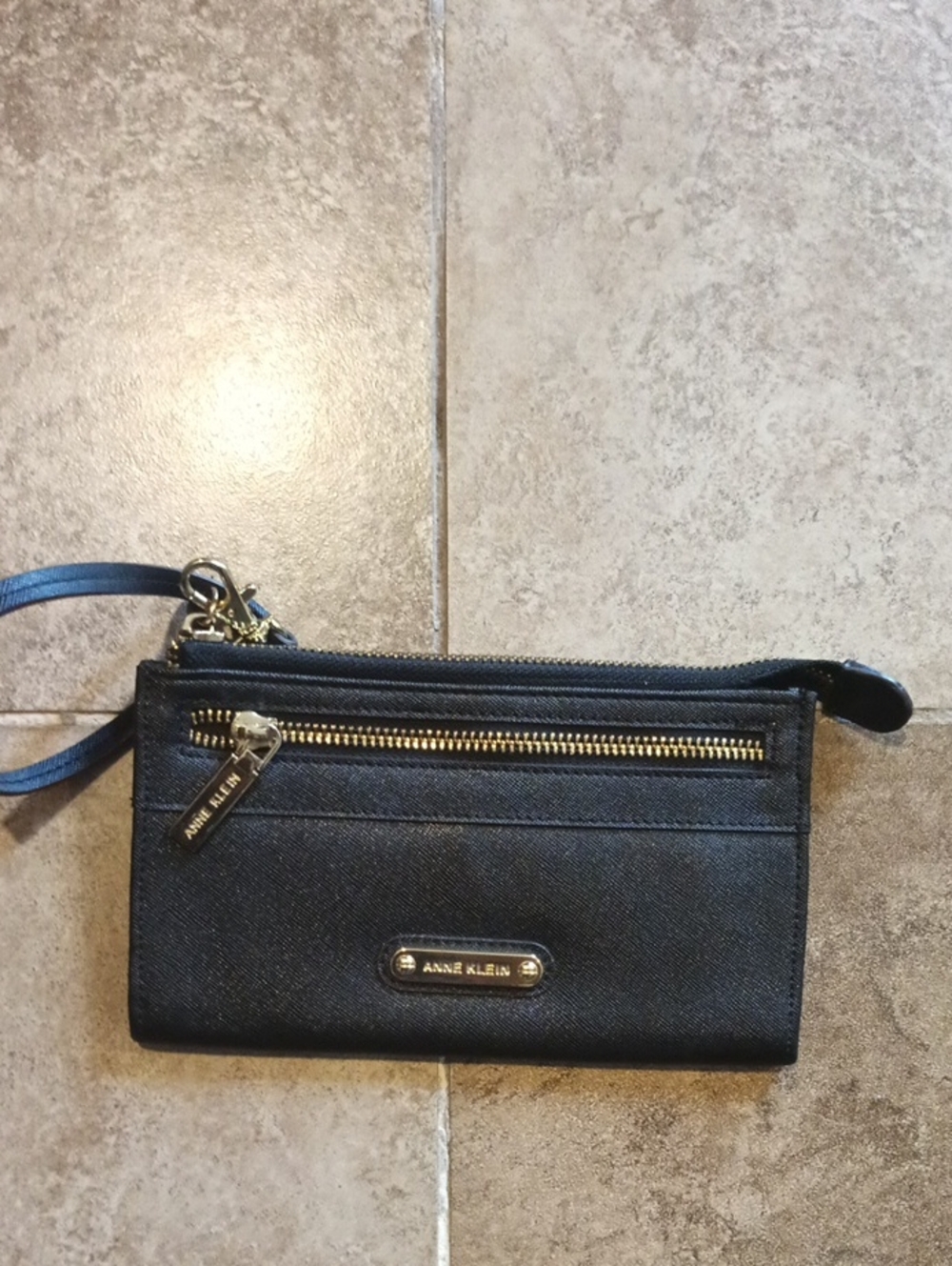Anne Klein Black Wristlet Clutch with Gold Accents